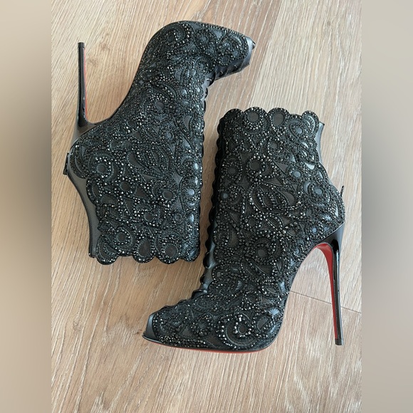 Christian Louboutin NEW ALL OVER CRYSTAL ANKLE BOOT BLACK - Picture 2 of 7